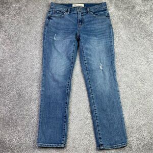 Gap Best Girlfriend Jeans Women's 26 Blue Slim Straight Mid-Rise Distressed